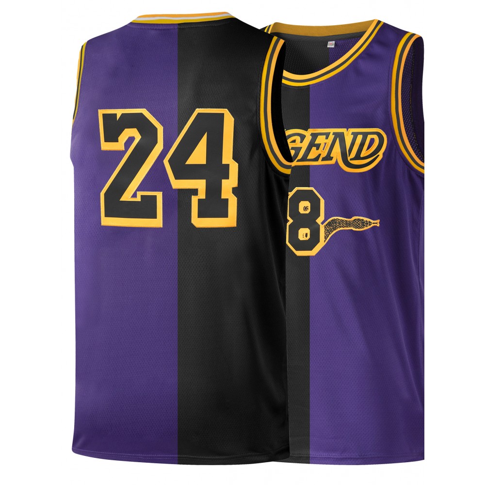 Men's Black & Purple Color Block Basketball Jersey with Embroidered 24 & #8 Design - Breathable Loose Fit Streetwear for All-Season Sports & Casual Wear, Basketball Gear, Durable Sportswear
