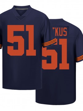 Men'S Navy Blue # 51 American Football Jersey Casual Loose Letter Embroidered Sports Style, Fashionable Street Breathable Football Jersey