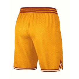 Men's Yellow # 14 Basketball Shorts with Pockets, Casual Fashion, Breathable Sports Zipper, High Quality Embroidered Shorts