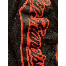 #44 Mens Black Red Baseball Shorts - Breathable, Fashionable, High-Quality Embroidered Shorts with Pockets, Zipper, and Casual Style for Outdoor Sports and Daily Wear