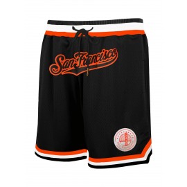 #44 Mens Black Red Baseball Shorts - Breathable, Fashionable, High-Quality Embroidered Shorts with Pockets, Zipper, and Casual Style for Outdoor Sports and Daily Wear