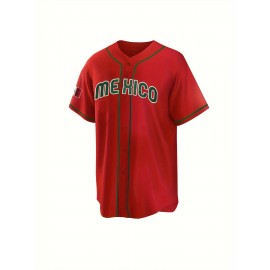 Men's Short Sleeve V-neck Baseball Jersey With Letters Embroidered For Training And Competition