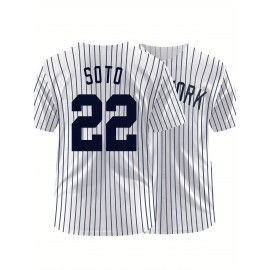 Men'S Black And White Stripe # 22 Baseball Shirt, Loose Embroidered Sports, Fashionable And Casual, Street Breathable