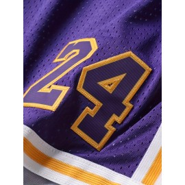Men's Basketball Shorts with Embroidered LEGEND #24 Design - Purple & Yellow Loose-Fit Zipper Pockets, Breathable Mesh Athletic Shorts for Training, Streetwear & Casual Wear - All-Season Comfort
