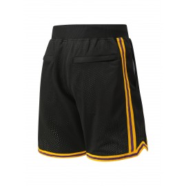 [Embroidered Basketball Shorts] High Quality Embroidered Men's Black Basketball Shorts - Breathable Sports Zipper Shorts With Pockets - Size 8-24