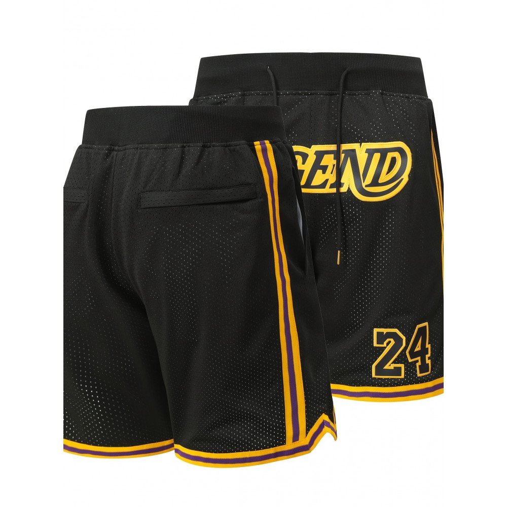 [Embroidered Basketball Shorts] High Quality Embroidered Men's Black Basketball Shorts - Breathable Sports Zipper Shorts With Pockets - Size 8-24
