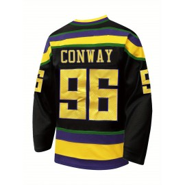 Men'S Black # 96 Ice Hockey Shirt, Loose Embroidered Long Sleeves, Sporty, Fashionable, Casual, Street Breathable