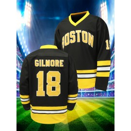 Men's Black # 18 Ice Hockey Sweatshirt, Loose Embroidered Long Sleeves, Sporty, Fashionable And Casual, Breathable On The Street