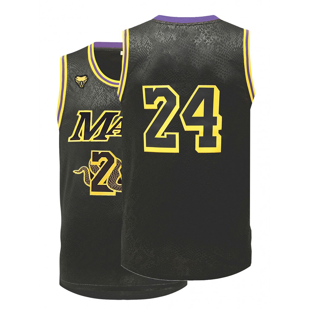 Men's Black Snake Light Beige Texture Basketball Jersey #24 - Breathable Embroidered Streetwear Pullover, Loose Fit All-Season Comfort for Sports & Casual Wear, Highquality Embroidery