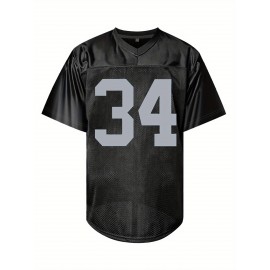 Men's Black #34 American Football Jersey - Loose Fit Breathable V-Neck with Embroidered Lettering, All-Season Casual & Sports Wear for Street Style, Outdoor Activities, Gym, Camping - Machine Washable, Embroidered Detailing