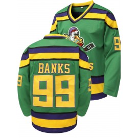 1pc Men'S Ice Hockey Jersey - Green #99 Banks Embroidered Long Sleeve Knit Polyester Sports Top with V-Neck for Casual, Outdoor, Hiking, Workout - Breathable, Slight Stretch, Four Seasons
