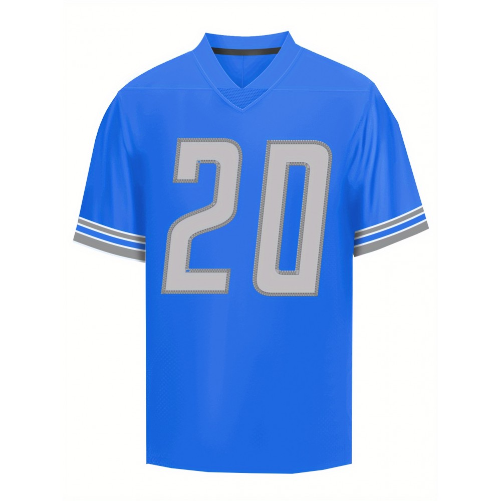 Men'S Blue # 20American Football Jersey Casual Loose Letter Embroidered Sports Style, Fashionable Street Breathable Football Jersey