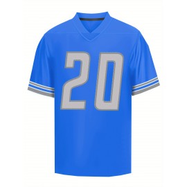 Men'S Blue # 20American Football Jersey Casual Loose Letter Embroidered Sports Style, Fashionable Street Breathable Football Jersey