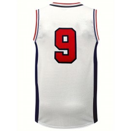 [White #9 Breathable Basketball Shirt] Men's White # 9 Basketball Shirt Casual Fashion Breathable Sports High-quality Embroidered Street Basketball Pullover