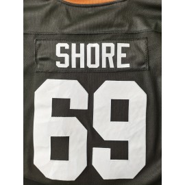 Men's Black #69 Ice Hockey Jersey - Loose Fit Breathable V-Neck Sweatshirt with SHORE Embroidery & Bear Graphic, All-Season Casual Streetwear for Sports & Outdoor Activities