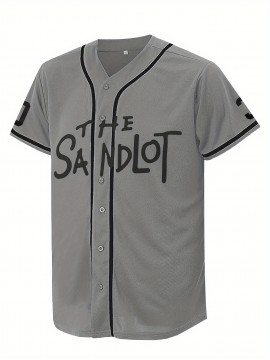 Men'S Grey # 30 Baseball Shirt, Classic Letter Embroidery Design, Button style Short Sleeve Breathable Shirt, Training and Competition Category: Men'S Baseball Shirt