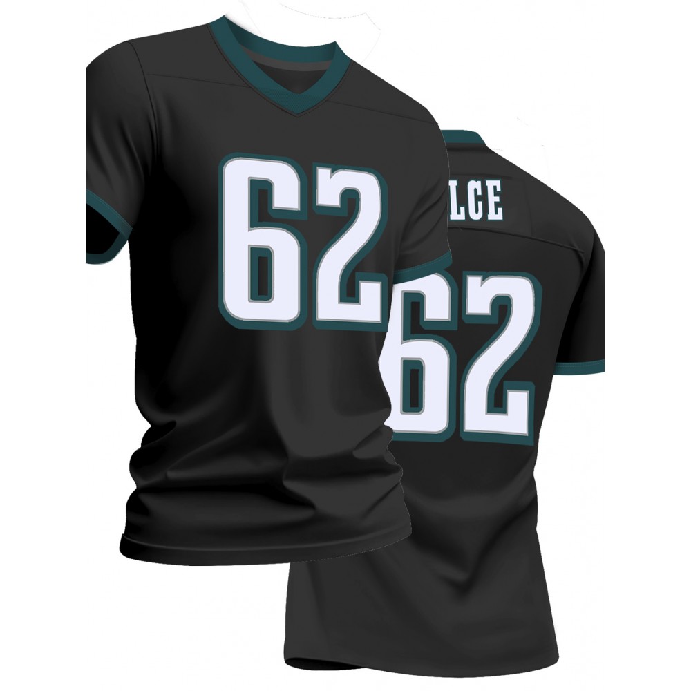 Men'S Black # 62 American Football Jersey Casual Loose Letter Embroidered Sports Style, Fashionable Street Breathable Football Jersey