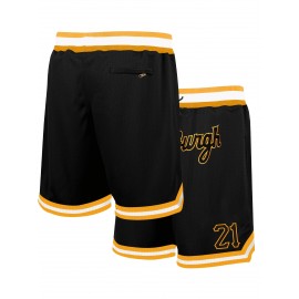 Men's Black & Yellow #21 Basketball Shorts with Pockets - Breathable Mesh Athletic Shorts, Embroidered Pittsburgh Lettering & Number 21, Loose Fit for Sports, Casual & Outdoor Activities, Basketball Accessories