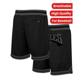 Men's Moon Blue # Animal Cartoon Embroidered Pattern, Baseball Shorts With Pocket, Casual Fashion, Breathable, Sports Zipper, High Quality Embroidered Shorts