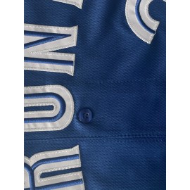 Men'S Blue # 27 Baseball Shirt, Classic Letter Embroidery Design, Breathable Button style Short Sleeve Shirt, Used for Training and Competition