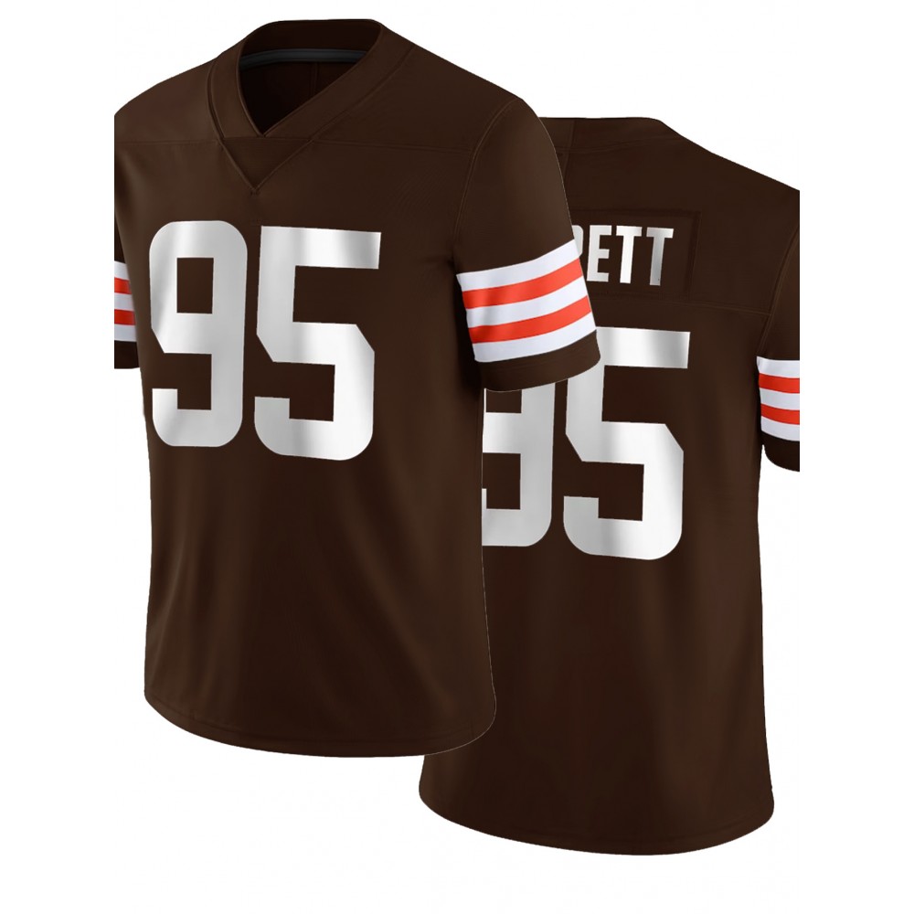 Men's Brown #95 American Football Jersey - Breathable Loose Fit V-Neck with Embroidered Letter Design, All-Season Casual Streetwear for Sports & Outdoor Activities, Football Gear, Durable Sportswear