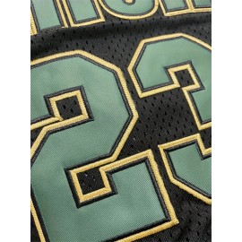 Men's #23 Basketball Jersey Vintage Embroidered Crewneck Breathable Race Training Uniform Jersey Sleeveless Top Black Green S-XXXL