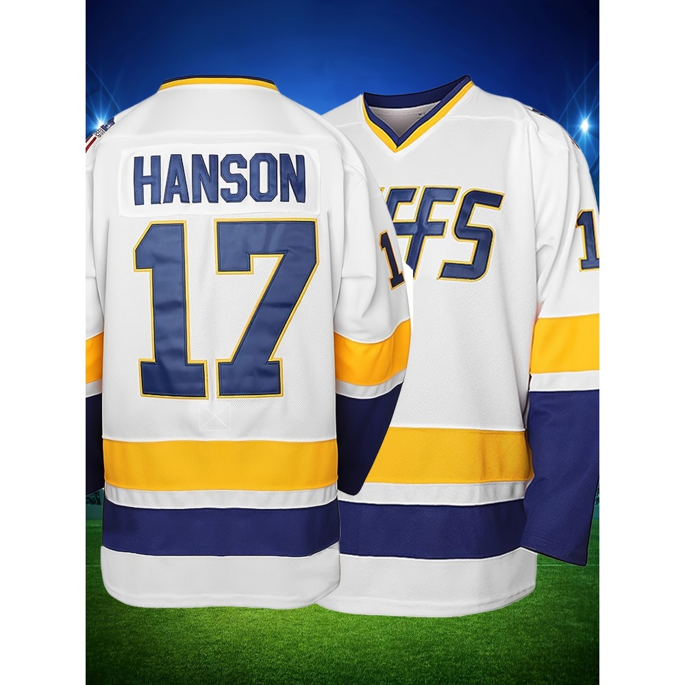 1pc SheLucki Men'S Ice Hockey Jersey #17, V-Neck Polyester Knit Fabric, Embroidered Alphabet, Loose Fit, Breathable, Four Seasons Sports Top for Casual, Street, Outdoor Activities