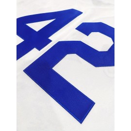 Men'S White # 42 Baseball Shirt, Classic Letter Embroidery Design, Button style Short Sleeve Breathable Shirt, Training and Competition Category: Men'S Baseball Shirt
