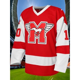 Men'S Ice Hockey Jersey # 10 Red Embroidered Ice Hockey Jersey Loose Fit Polyester Knit - Perfect For Casual And Sportswear Machine Washable - Sizes From S To XXXL