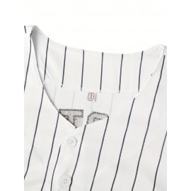 Men'S # 2 White Embroidered Striped Baseball Jacket Sports Style V-neck Sports Shirt Suitable For Casual Wear