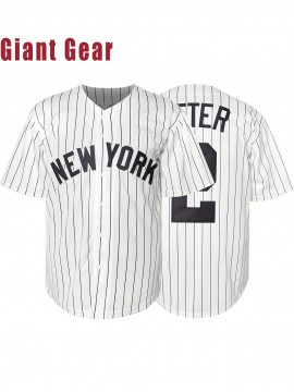 Men'S # 2 White Embroidered Striped Baseball Jacket Sports Style V-neck Sports Shirt Suitable For Casual Wear