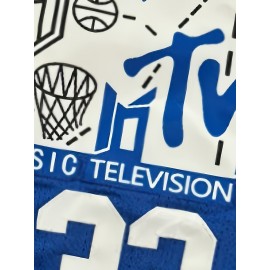 Men's #33 Blue Basketball Jersey - Retro Style, Breathable Polyester, V-Neck, Sleeveless Sports Uniform for Training, Competition & Parties - Machine Washable, Sizes S-XXXL, Casual Party Wear|Graphic Tank Top|Polyester Sports Fabric