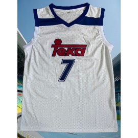 Men's #7 White Embroidered Basketball Jersey - Breathable Polyester V-Neck Top with Blue Accents, Ideal for Team Sports, Streetball, Beach & Casual Wear - Sizes S to XXXL, Basketball Accessories
