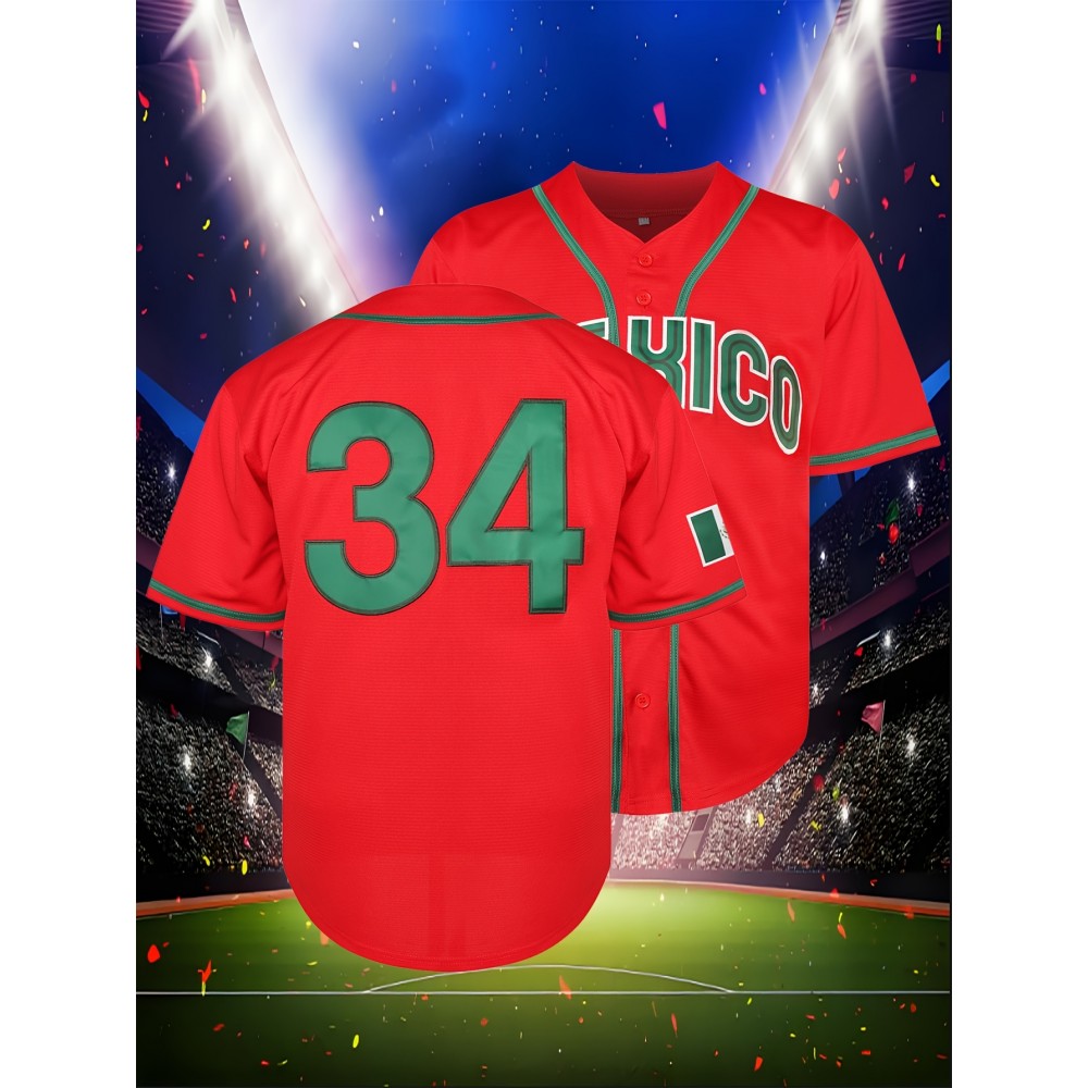 Men'S Baseball Jersey, # 34 Embroidered Polyester Baseball Shirt, Loose Knit Fabric, Worn In Spring, Summer, And Autumn
