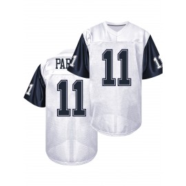 Men'S White Patchwork Sleeves # 11American Football Uniform, Loose Embroidery Sports, Fashionable And Casual, Street Breathable Football Uniform