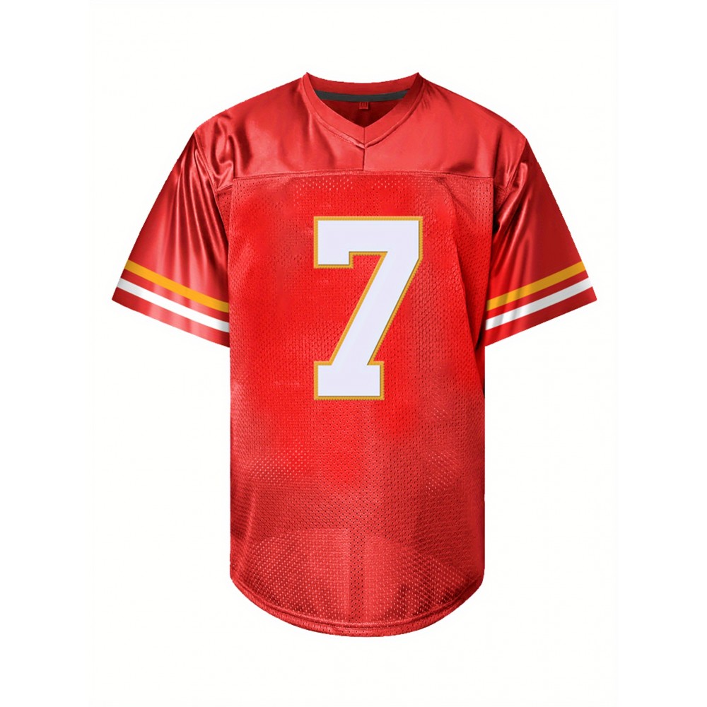 Men'S red # 7American Football Jersey Suit Loose Embroidered Sports, Fashionable and Casual, Street Breathable Football Suit