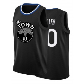 Men's Black #10 Basketball Jersey - Embroidered Street Style with Tree Graphic & THE TOWN Design, Breathable Loose Fit Round Neck Pullover for Sports, Casual & Outdoor Activities, All-Season Comfort, Quality Sportswear