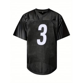 Men's Black #3 American Football Jersey - Breathable Loose Fit V-Neck with Embroidered Bold Number & Lettering, All-Season Casual & Sportswear for Outdoor Activities, Running, Gym - Machine Washable, Embroidered Detailing