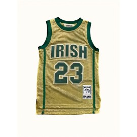 Men's #23 Basketball Jersey Vintage Embroidered Crewneck Breathable Race Training Uniform Jersey Sleeveless Top Green S-XXXL