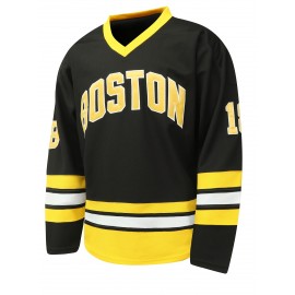 Men'S Black #18 Ice Hockey Jersey With Loose Embroidery And Long Sleeves, Sporty, Fashionable, Casual, Breathable On The Street