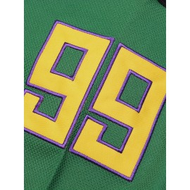Men's Green # 99 Ice Hockey Sports Shirt, Loose Embroidered Long Sleeves, Sports Fashion Casual, Street Breathable