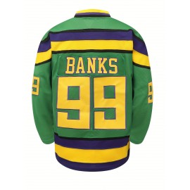 Men's Green # 99 Ice Hockey Sports Shirt, Loose Embroidered Long Sleeves, Sports Fashion Casual, Street Breathable