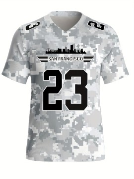 Women's Arctic Camo San Francisco #23 Polyester Football Jersey, Women V-Neck Game Day Sports Shirt With Slight Stretch, Breathable Casual Knit Fabric, Loose Fit Adult, Fans Gift Women, For Casual, Party, And Training Wear
