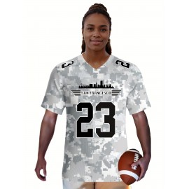 Women's Arctic Camo San Francisco #23 Polyester Football Jersey, Women V-Neck Game Day Sports Shirt With Slight Stretch, Breathable Casual Knit Fabric, Loose Fit Adult, Fans Gift Women, For Casual, Party, And Training Wear