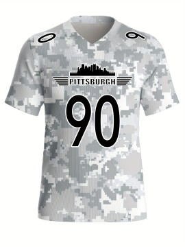 Women's Arctic Camo Pittsburgh #90 Polyester Football Jersey, Women V-Neck Game Day Sports Shirt With Slight Stretch, Breathable Casual Knit Fabric, Loose Fit Adult, Fans Gift Women, For Casual, Party, And Training Wear