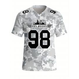 Women's Arctic Camo Las Vegas #98 Polyester Football Jersey, Women V-Neck Game Day Sports Shirt With Slight Stretch, Breathable Casual Knit Fabric, Loose Fit Adult, Fans Gift Women, For Casual, Party, And Training Wear