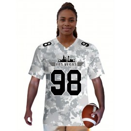 Women's Arctic Camo Las Vegas #98 Polyester Football Jersey, Women V-Neck Game Day Sports Shirt With Slight Stretch, Breathable Casual Knit Fabric, Loose Fit Adult, Fans Gift Women, For Casual, Party, And Training Wear