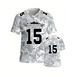 Women's Arctic Camo Kansas City #15 Polyester Football Jersey, Women V-Neck Game Day Sports Shirt With Slight Stretch, Breathable Casual Knit Fabric, Loose Fit Adult, Fans Gift Women, For Casual, Party, And Training Wear