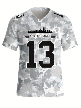Women's Arctic Camo San Francisco #13 Polyester Football Jersey, Women V-Neck Game Day Sports Shirt With Slight Stretch, Breathable Casual Knit Fabric, Loose Fit Adult, Fans Gift Women, For Casual, Party, And Training Wear