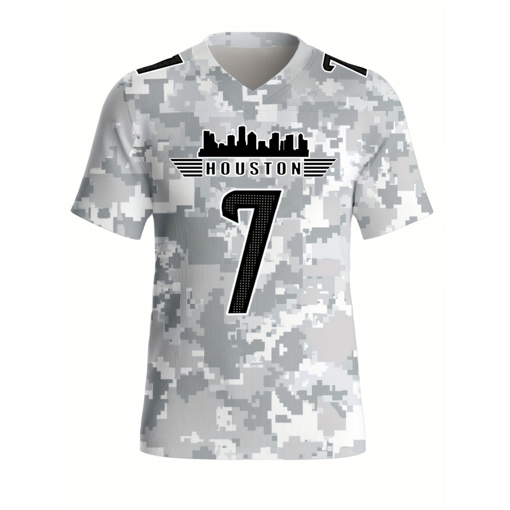 Women's Arctic Camo Houston #7 Polyester Football Jersey, Women V-Neck Game Day Sports Shirt With Slight Stretch, Breathable Casual Knit Fabric, Loose Fit Adult, Fans Gift Women, For Casual, Party, And Training Wear